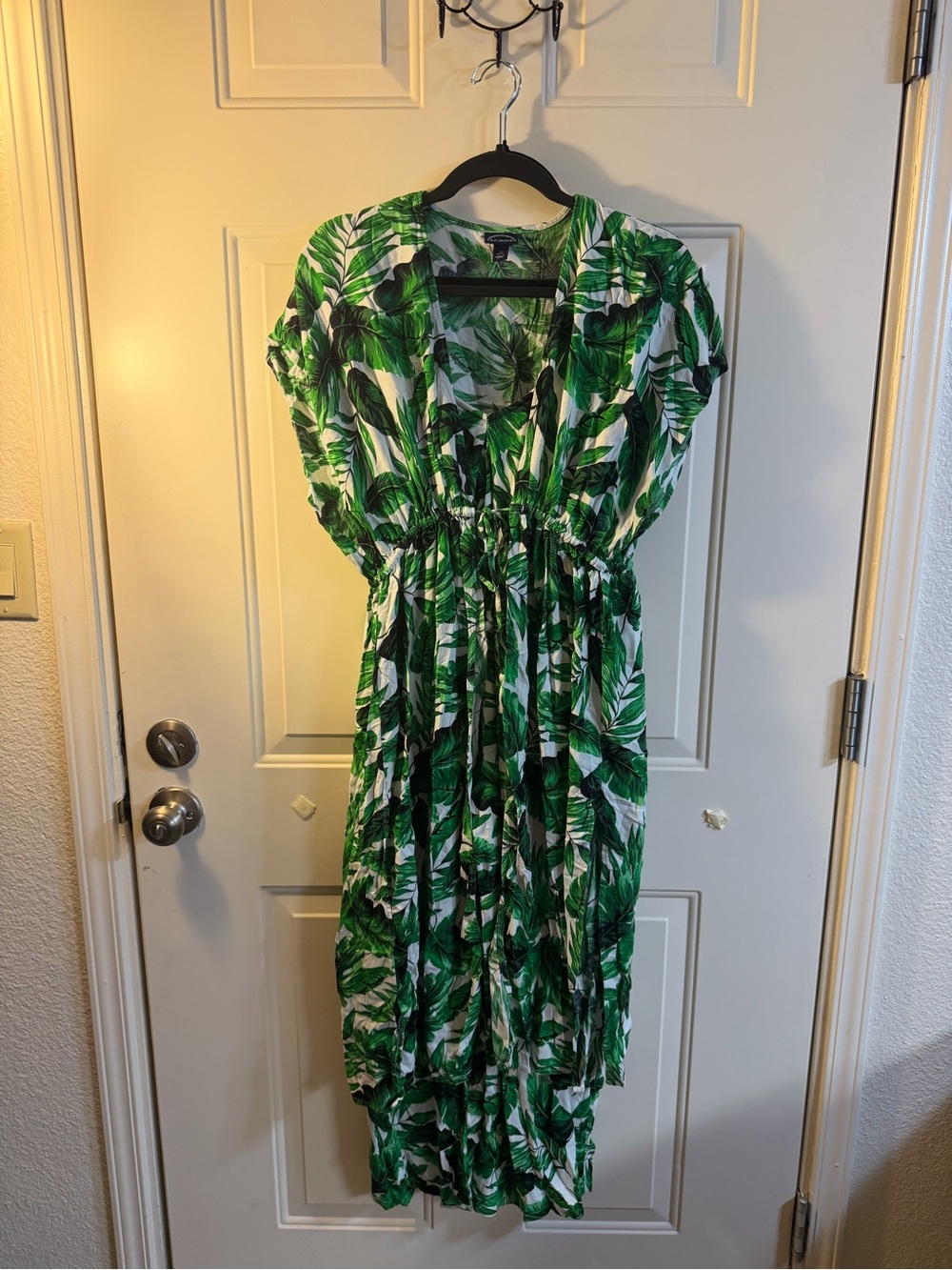 Tropical Palm Print 2pc Resort Set Jumpsuit Kimono Coverup Small